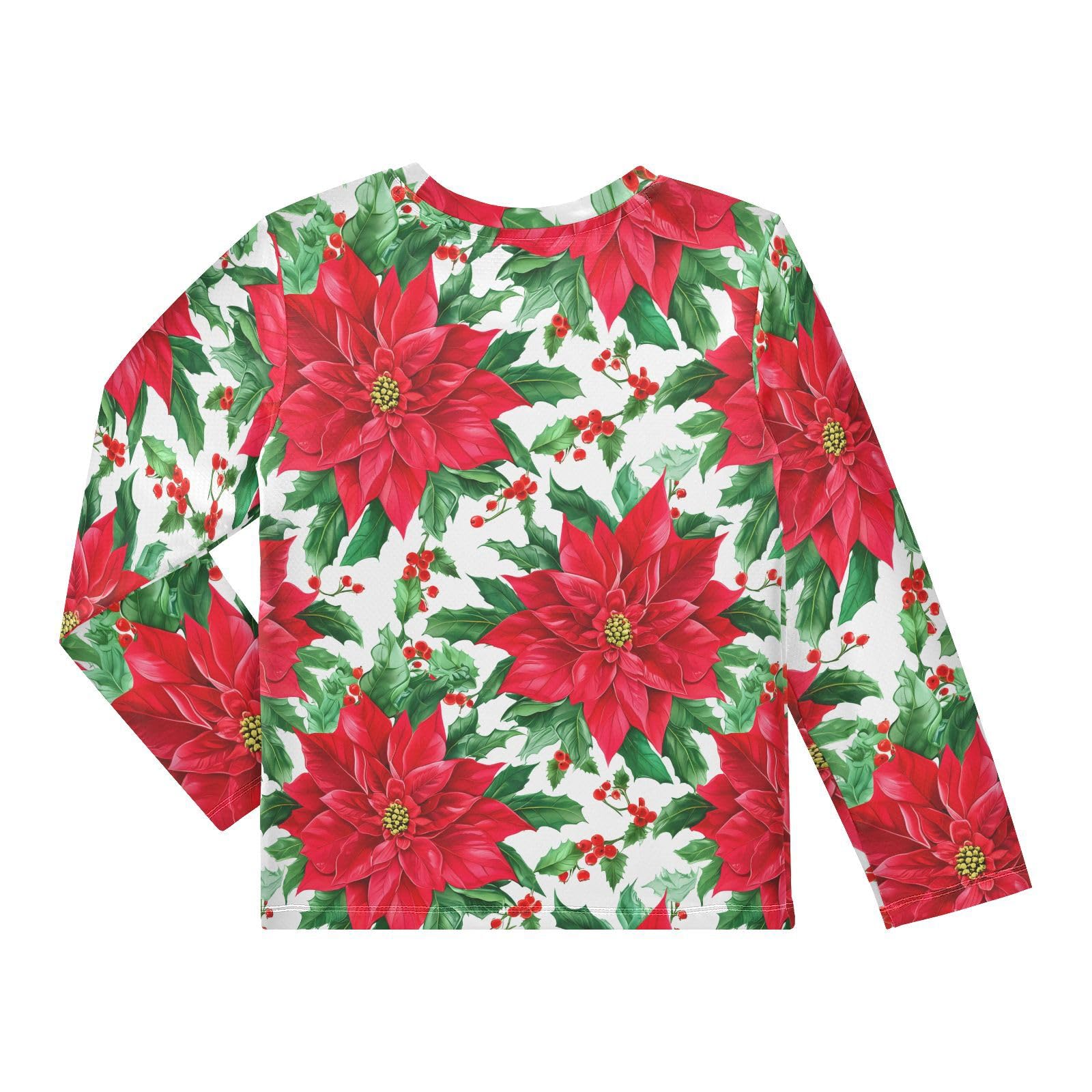 Red Poinsettia Holly Berries White Rash Guard Shirt for Boys Sun Protection Shirt for Toddler Kid UPF50+ 5-6T