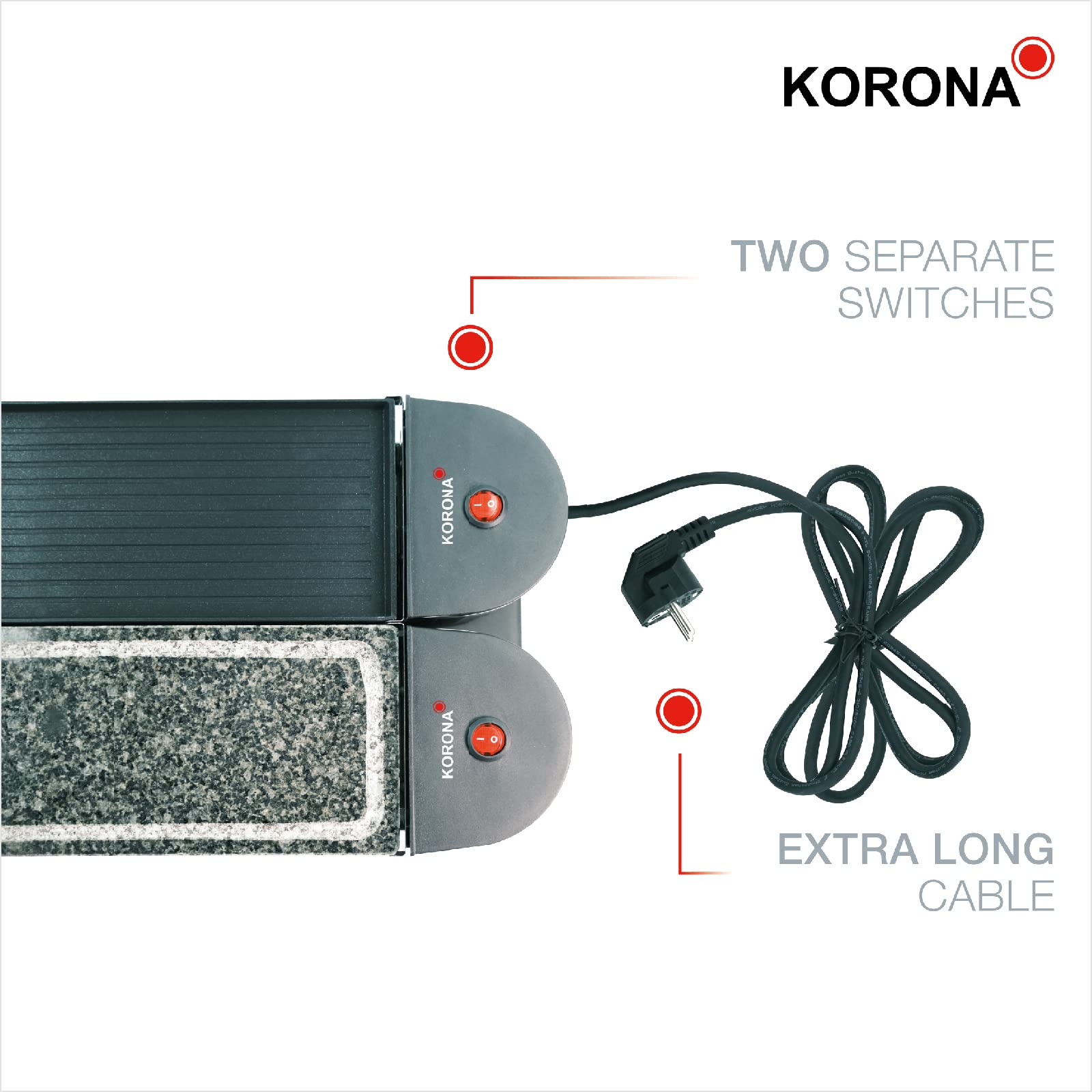 Korona 45071 Drehbares Raclette | Raclette für 8 Personen | Antihaft-Grillplatte | Naturstein | Extra langes Kabel | Inkl. Zubehör, Schwarz