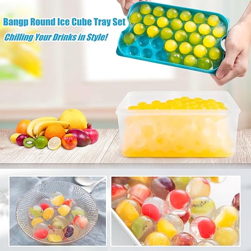Miniatura 3 de Bangp Bandeja para cubitos de hielo, bandejas de hielo redondas para congelador con tapa y contenedor, moldes redondos para cubitos de hielo que