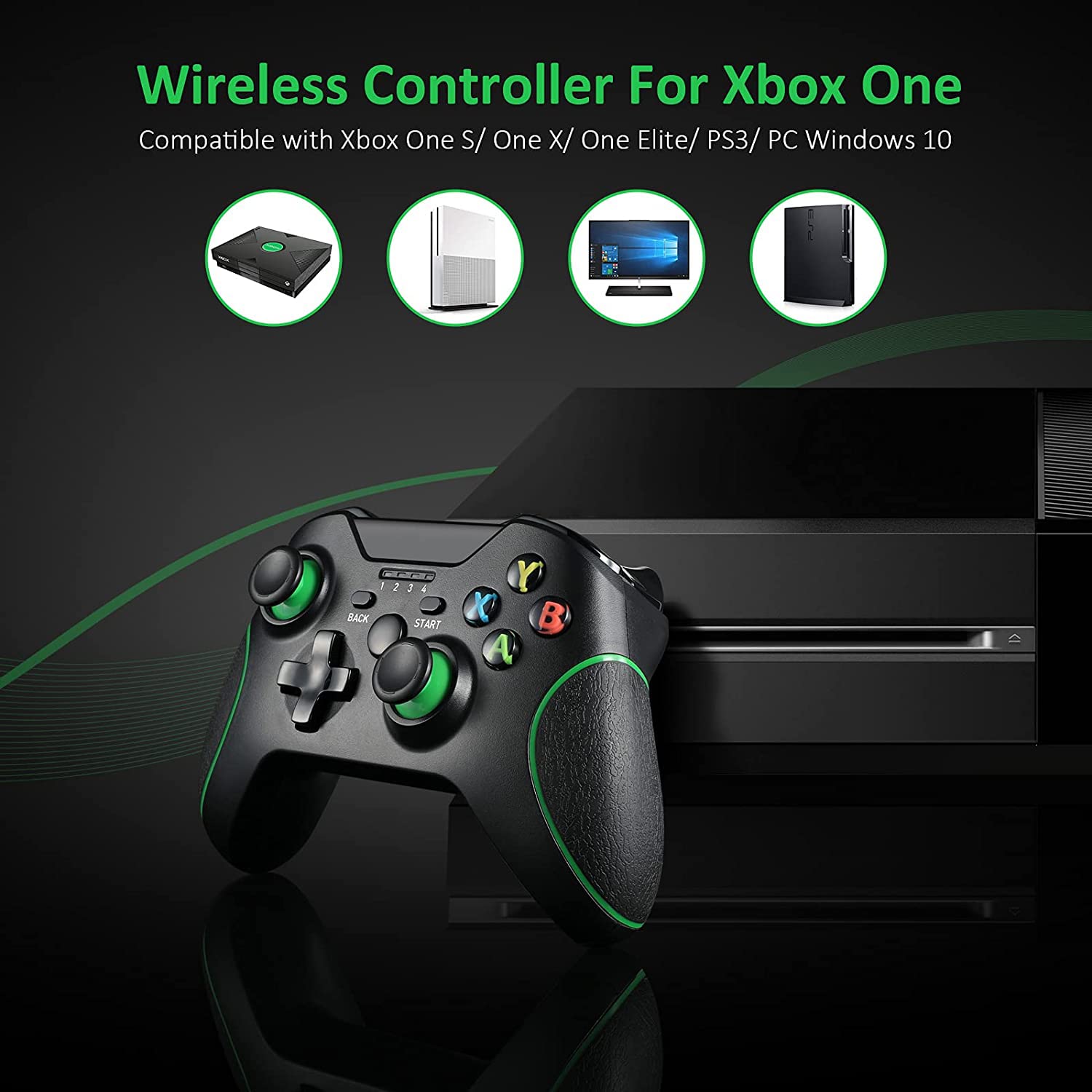JIQIANG Wireless Controller for Xbox One, PC Gamepad with Wireless Adapter, Compatible with Xbox One/One S/One X/One Elite/Xbox Series X/PS3 /Windows 7/8/10 (Black)