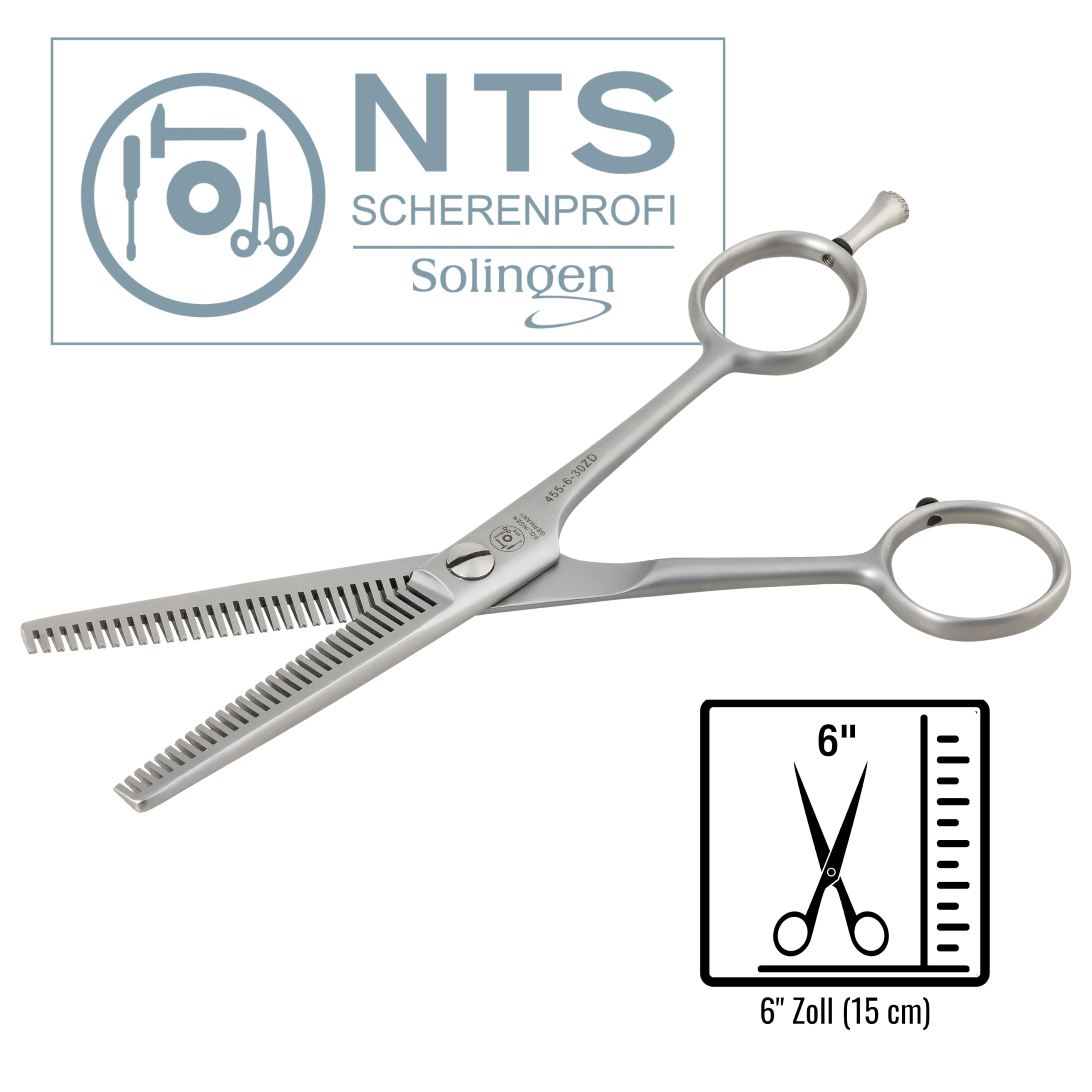 PROFI-Effilierschere 30 Zähne DOPPELSEITIG - Haarschere Friseurschere - May-Lily Line ROSTFREI, matt satiniert (6,0-30ZD = 15 cm 30 Zähne doppelseitig)