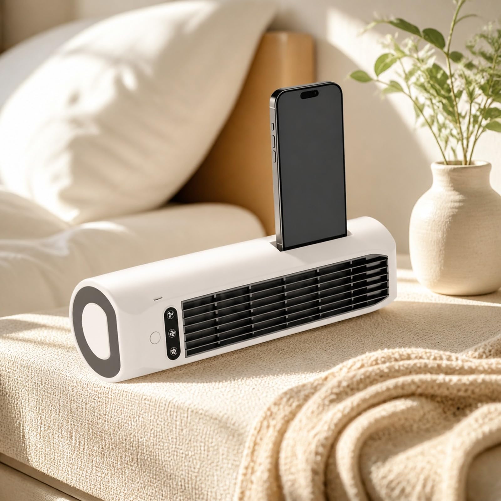 MERIGLARE Ventilateur Tr Pale Rechargeable USB Ventilateur Support Téléphone Compact pr Chambre, Cuisine