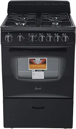Avanti GR2415CB Gas Range Oven Compact Freestanding Design, 4 Sealed Burners with Electronic Ignition, 2.6 Cu.Ft. Capacity Features Storage Drawer Broiler and Accessories, 24-Inch, Black