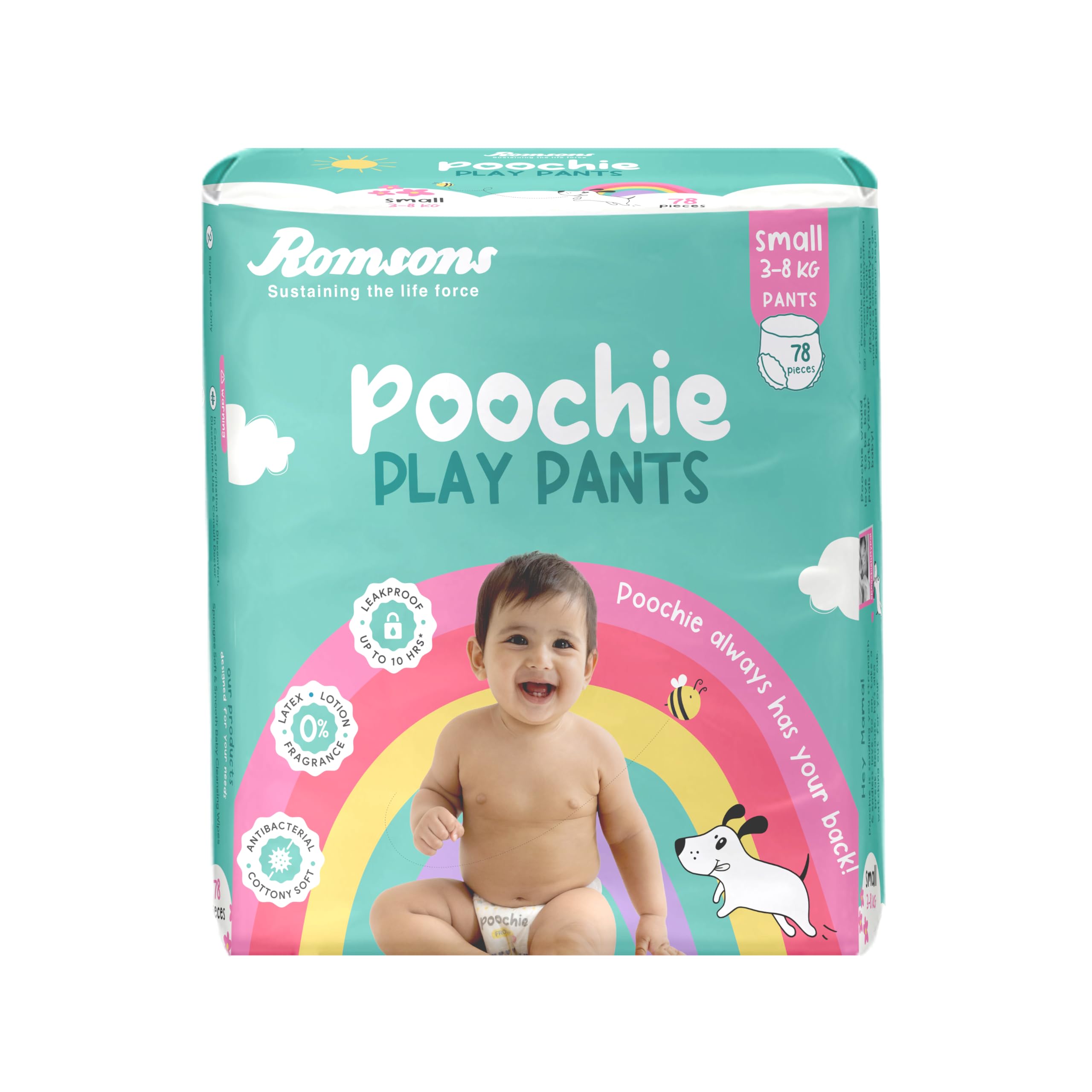 Romsons Poochie Play Pants Baby Diaper | Small Size | Super Absorbent Core | Leakproof Protection for up to 10 Hours | 360° Comfort Fit | Suitable for 3-8 KG | Pack Of 1 (78-Count)-image-37