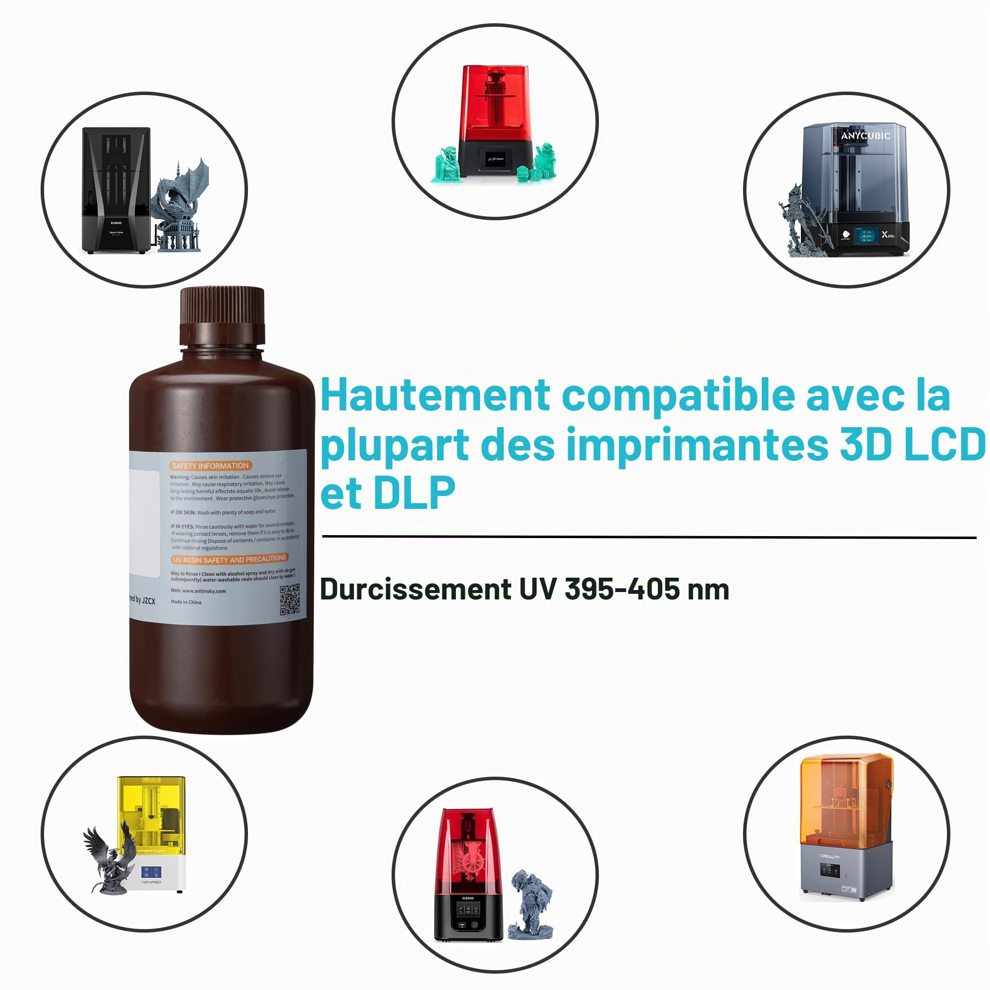 Antinsky Résine de guidage dentaire pour imprimante 3D DLP LCD durcissement UV 405nm pour stérilisation à haute température faible odeur perçage taraudage haute précision transparent 1kg