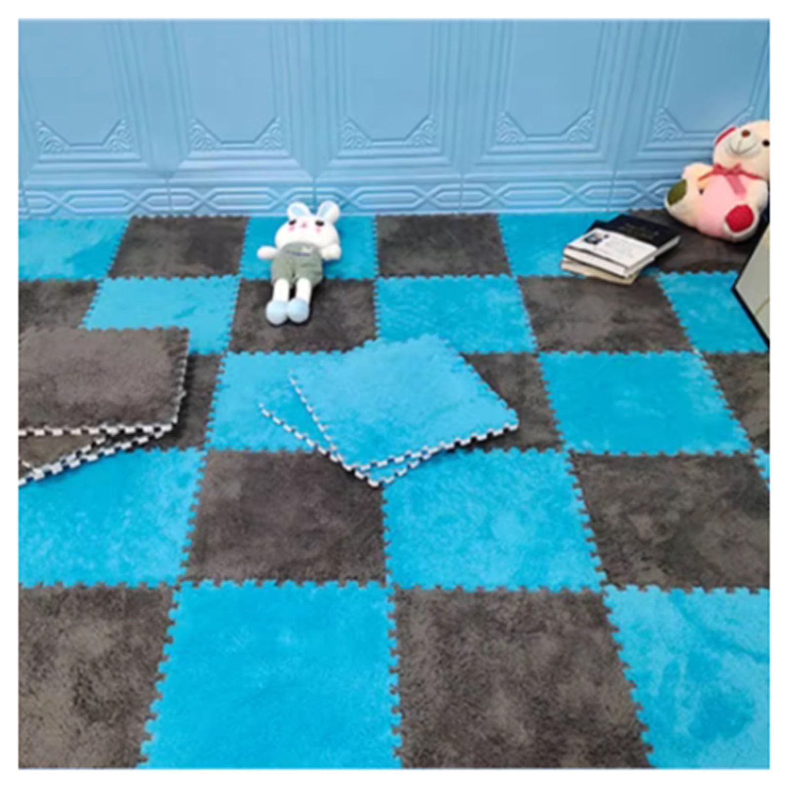 10 sztuk 12 x 12 cali pogrubiony kwadratowy puzzle piankowe płytki dywanowe, pluszowe piankowe dywaniki podłogowe, miękki puszysty dywan do majsterkowania antypoślizgowy dywanik do zabawy