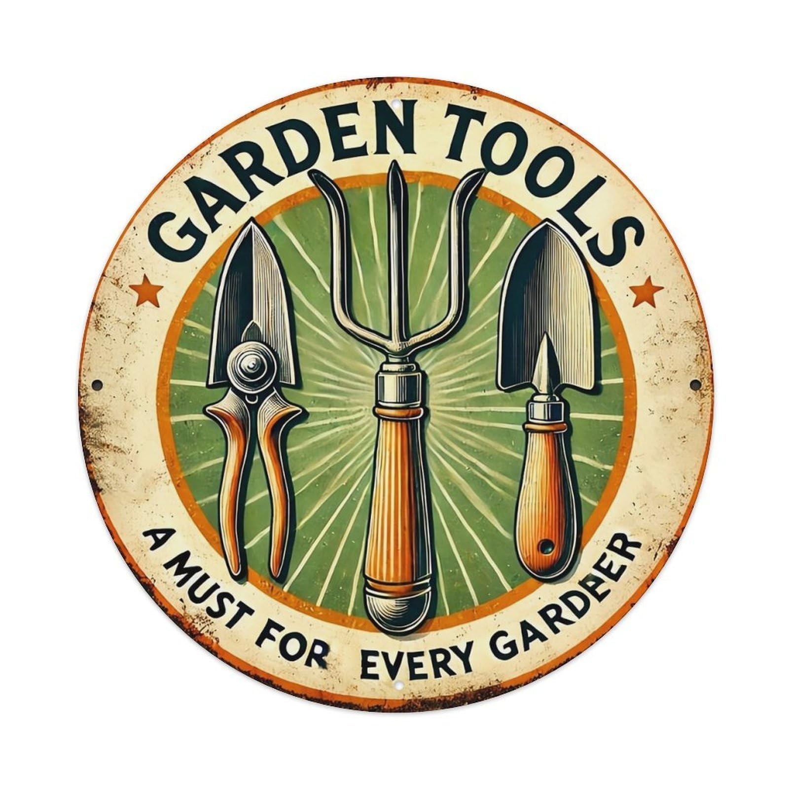 Jdyansheng Vintage Garden Tools Circular Sign Tin Sign Metal Poster Metal Signs For Home Man Cave Bar Cafe Kitchen Laundry Room Wall Decorations 8X8 Inches