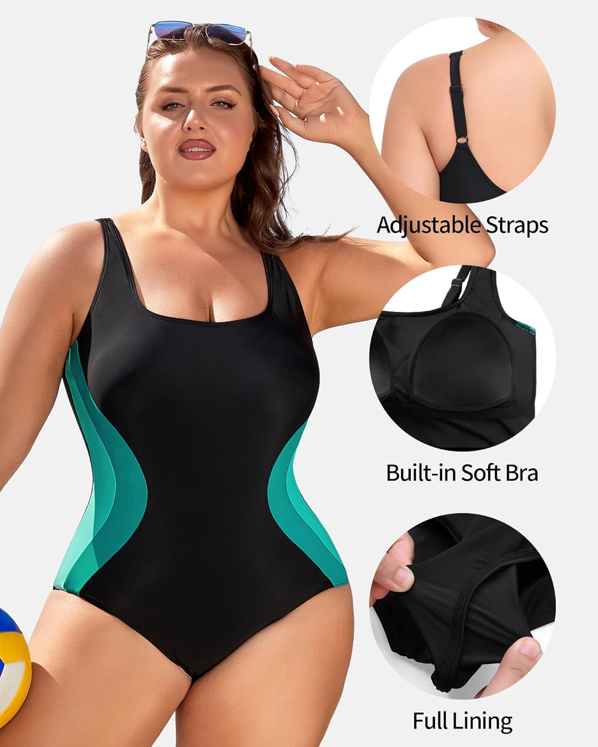 beautyin Plus Size Swimsuit for Women Adjustable Straps Tummy Control One Piece U-Back Bathing Suits - Image 4
