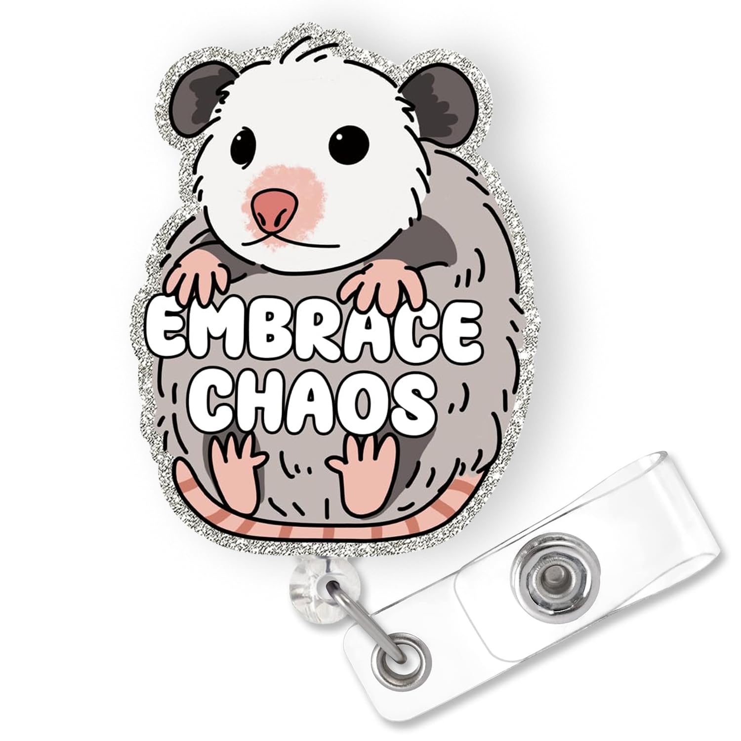 Embrace Chaos Possum Badge Reel Retractable, Funny Animal Badge Reel for Nurse Nursing RN CNA Medical Worker & Office Staff, Opossum Lovers ID Badge