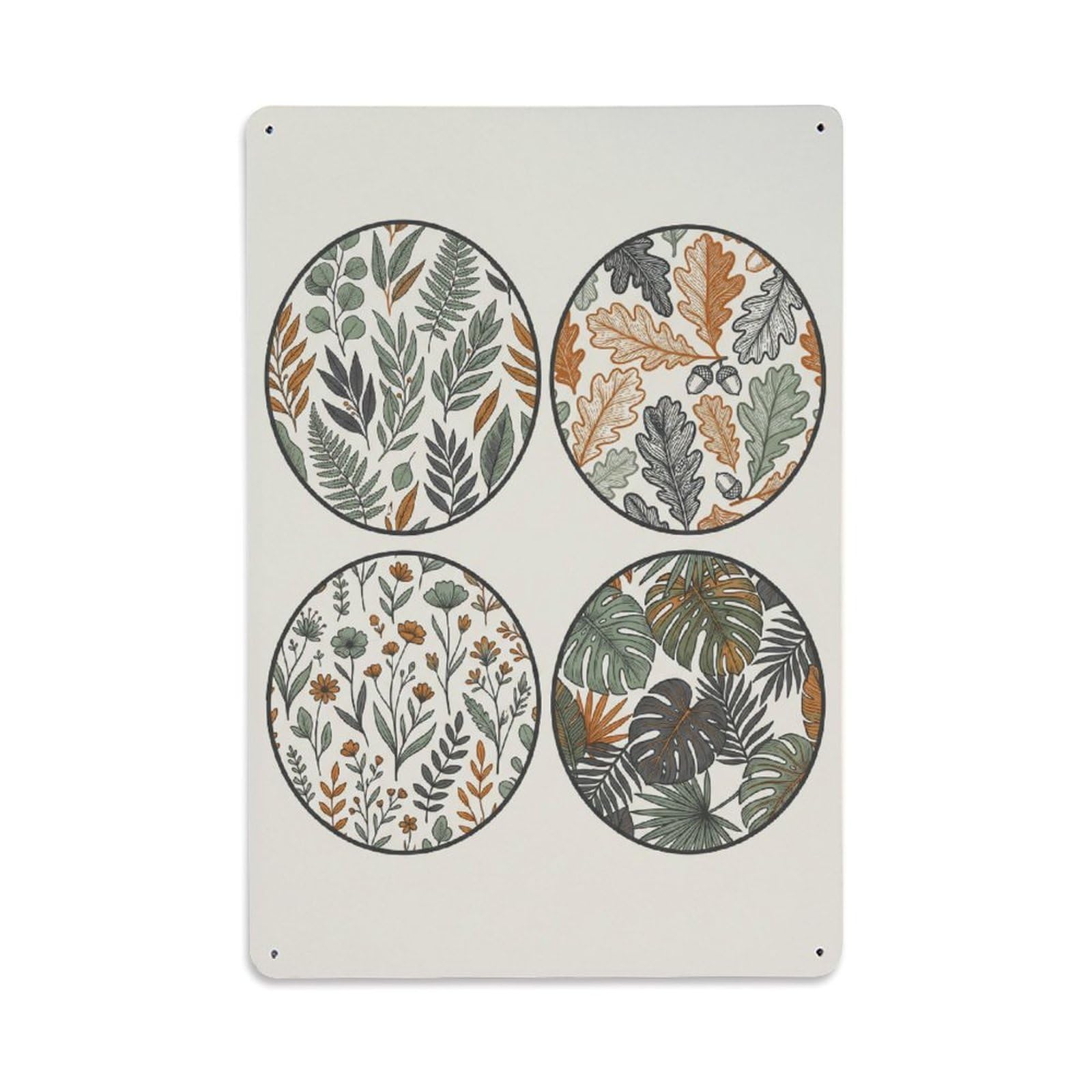 Bohemian Abstract Green Leaf Circle Grid Metal Tin Sign Plaque Wall Decor for Cafe, Club Bar, Office, Home Garden Metal Poster 8x12Inch