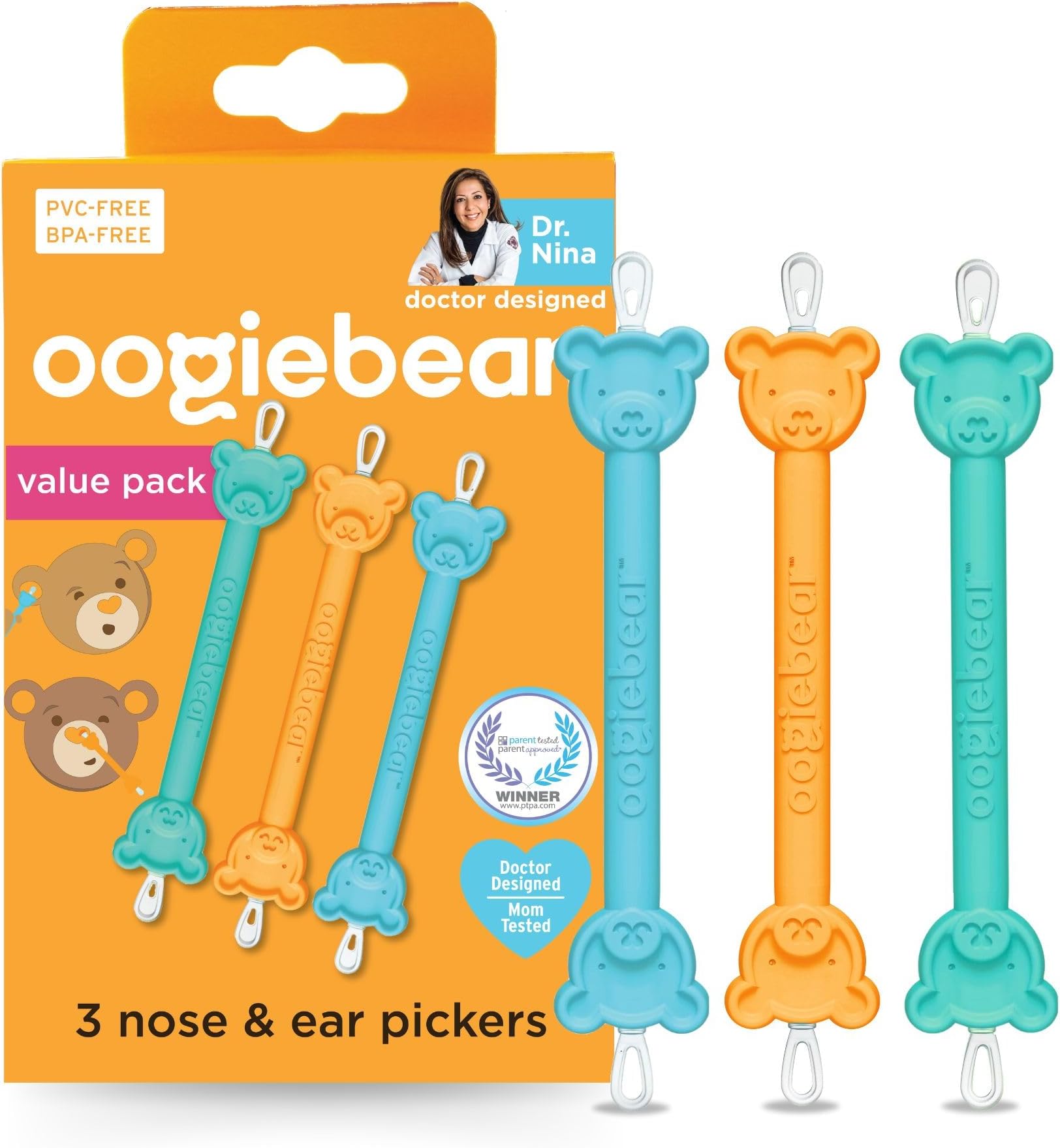 Baby Nose Cleaner & Ear Wax Removal Tool - Safe Booger & Earwax Removal for Newborns, Infants, Toddlers - Dual-Ended - Essential Baby Stuff, Diaper Bag Must-Have - 3 Pack with a Pouch