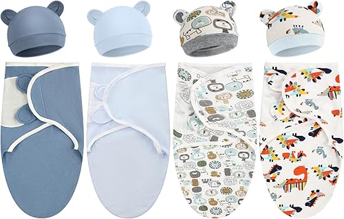 Miniatura 1 de Buryeah Paquete de 4 mantas para bebé prematuro con gorro para bebés niños y niñas de 3 a 7 libras, ropa para recién nacidos, gorro para dormir