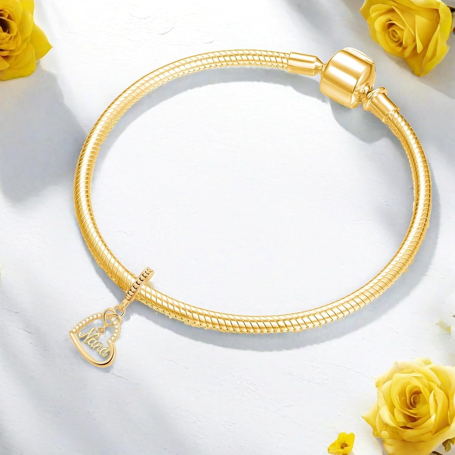 Heart Nana Dangle Charm Cubic Zirconia Bead Compatible with Pandora Bracelet Women - Image 3