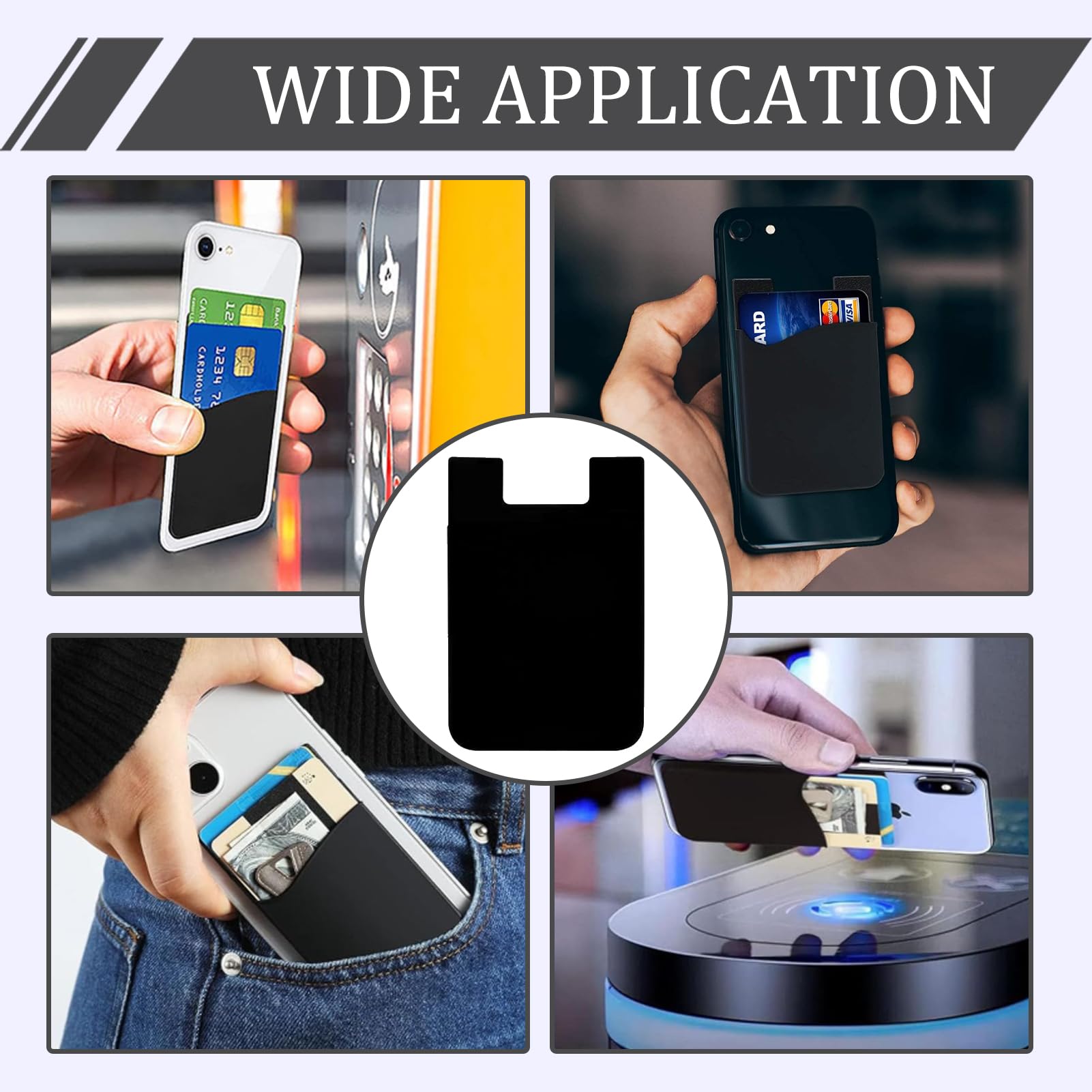 Porte Carte Telephone Adhésif Noir, Pochette Carte Bancaire Silicone Simple Couche pour Smartphone