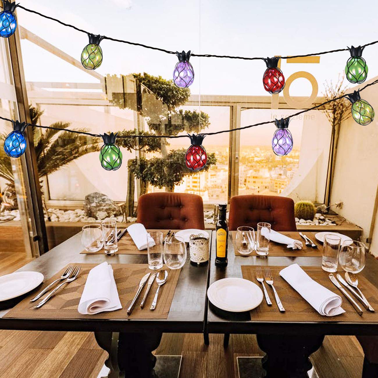 Vigdur Pineapple Fairy String Lights with 10 Multicolor Bulbs Connectable Waterproof Decorative Indoor String Lights for Christmas Party Birthday Wedding Festival Bedroom Outdoor Patio