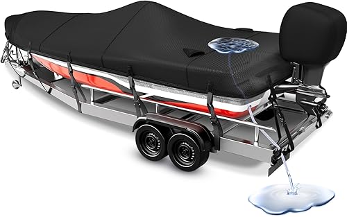 Funda impermeable 600D para lancha con cubierta de motor de 16 a 18.5 pies, se adapta a lanchas bajas, lanchas de casco V, lanchas de 16 a 18.5