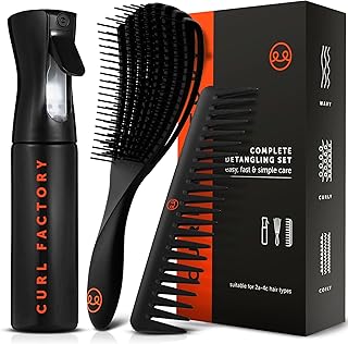 3pcs Detangling Comb and Brush Set for Curly Hair - Spray Bottle Continuous Mist 10oz, Wide Tooth Comb for Curly Hair and Brush Detangler for Natural Black Hair - Women/Men/Kids with 2a-4c Hair Type