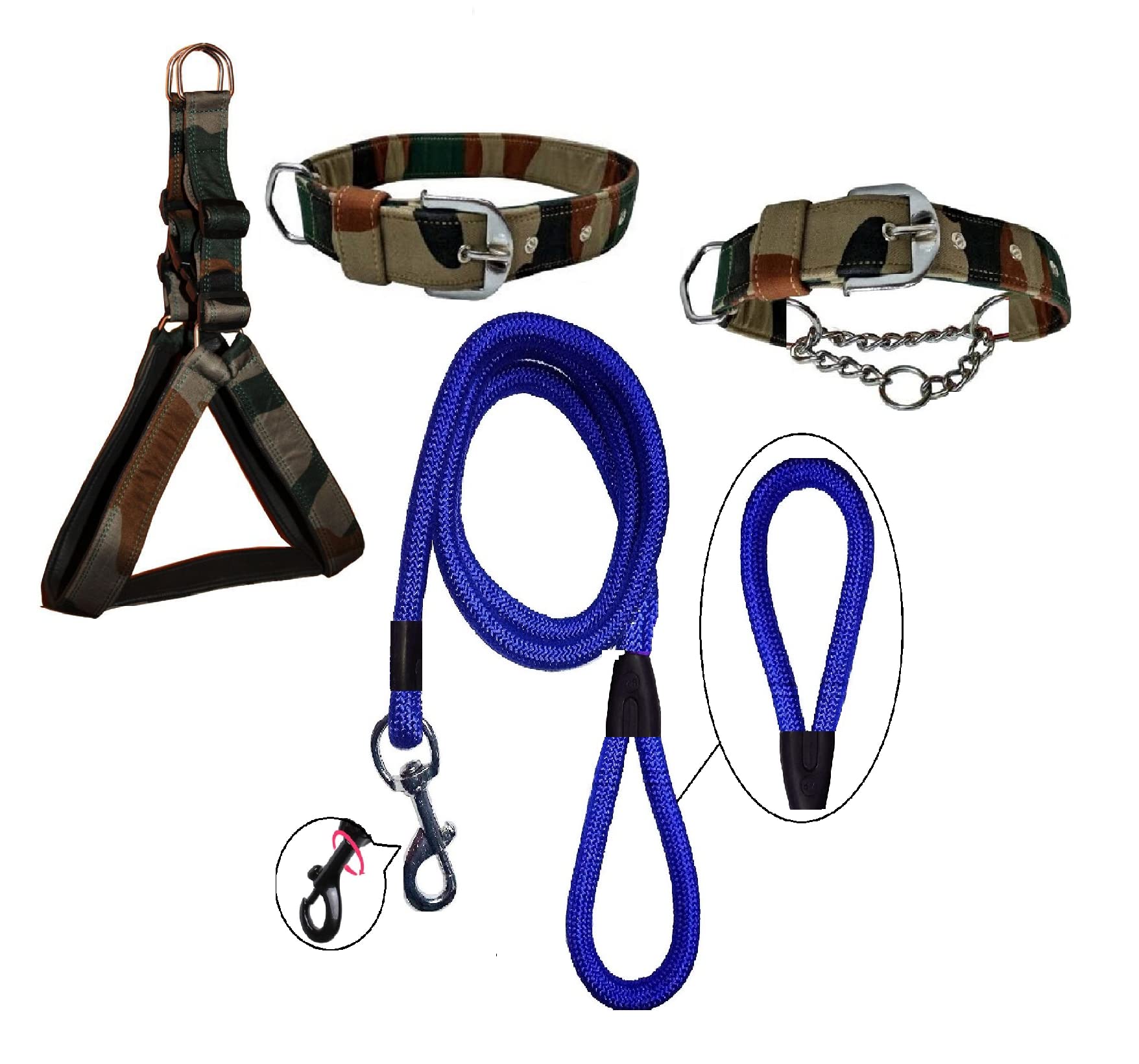 Hachiko:-(Combo of 4) Amazing Quality Nylon Padded Adjustable Dog Harness+Choke Collar+Collar+Rope(Large,Army-Blue) (B09X3F6D3X) Amazon Price History, Amazon Price Tracker