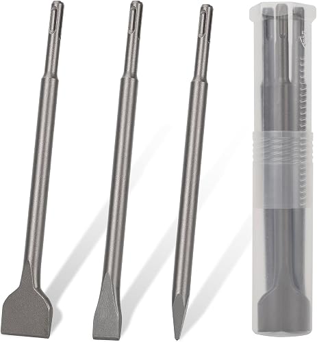 3PCS SDS Plus Chisel Set for Rotary Hammer Drill Attachments, Tile Removal Chisel Bits, Alloy Steel Point Flat Scaling Chisels with Storage Case, SDS Plus Bits for Demolition Chipping Grooving Cement