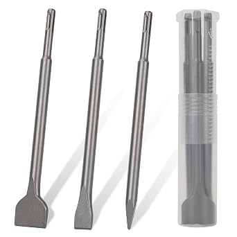 3PCS SDS Plus Chisel Set for Rotary Hammer Drill Attachments, Tile Removal Chisel Bits, Alloy Steel Point Flat Scaling Chisels with Storage Case, SDS Plus Bits for Demolition Chipping Grooving Cement