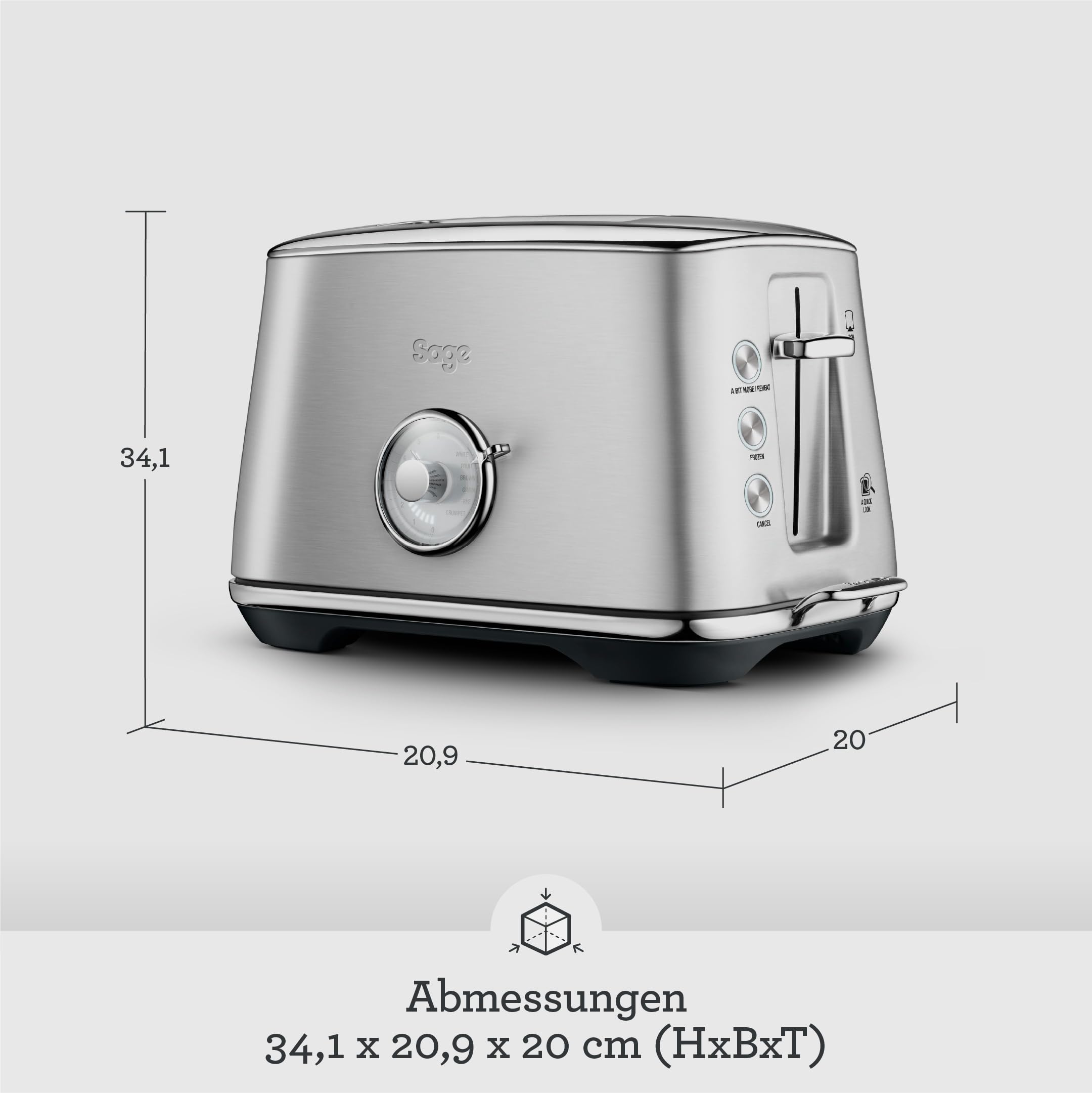 Sage Toast Select Luxe, 2-Scheiben-Toaster, Gebürsteter Edelstahl | 2-Scheiben-Toaster mit LED-Countdown-Anzeige, Mit Liftfunktion, 6 Einstellungen, Verstellbarer Bräunungsgrad, 840-1000 W