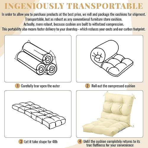 Miniatura 5 de Marsui 4 cojines para sillas de respaldo alto para interiores y exteriores, muebles de patio con lazos, repuesto para todo tipo de clima, cojines