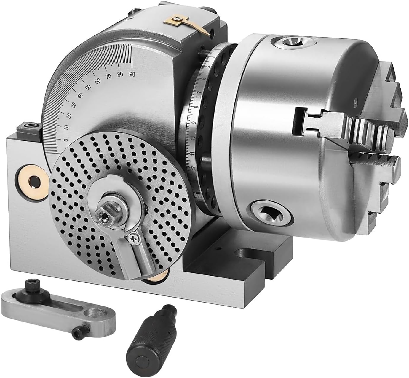 Precision Universal Indexing Head for Milling Machine - 4"/5"/6" Chuck, Vertical/Horizontal Rotary Table, 1:40 Dividing Head, 3-Jaw Chuck & Tailstock, 6in/160mm
