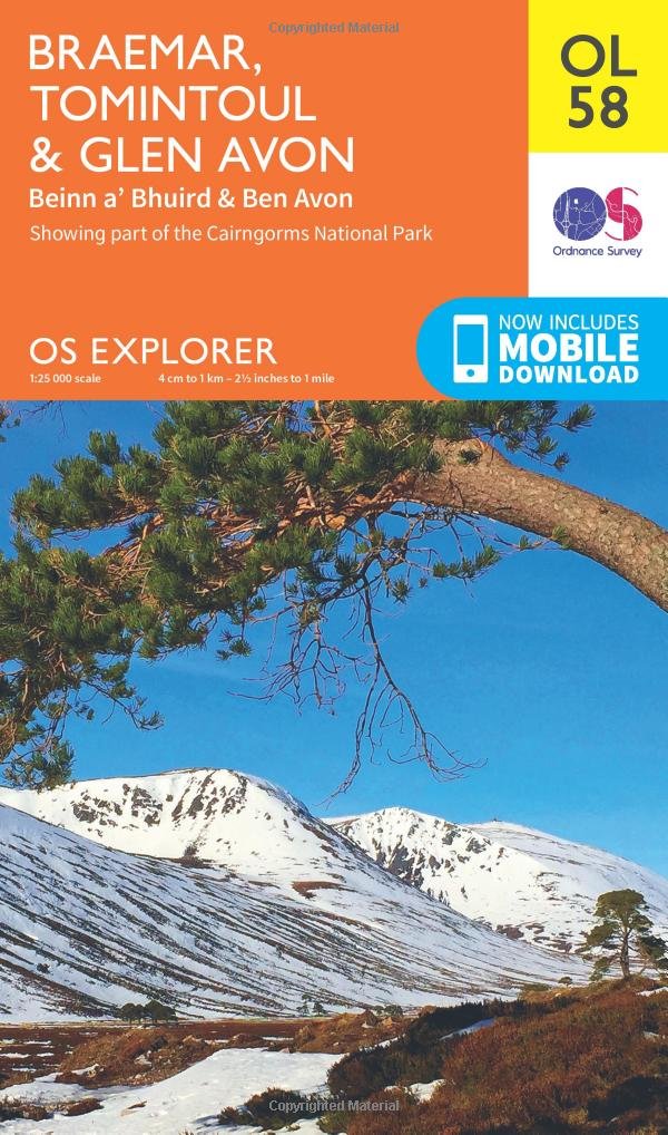 Ordnance Survey Explorer Ol 58 Braemar, Tomintoul & Glen Avon Map Orange