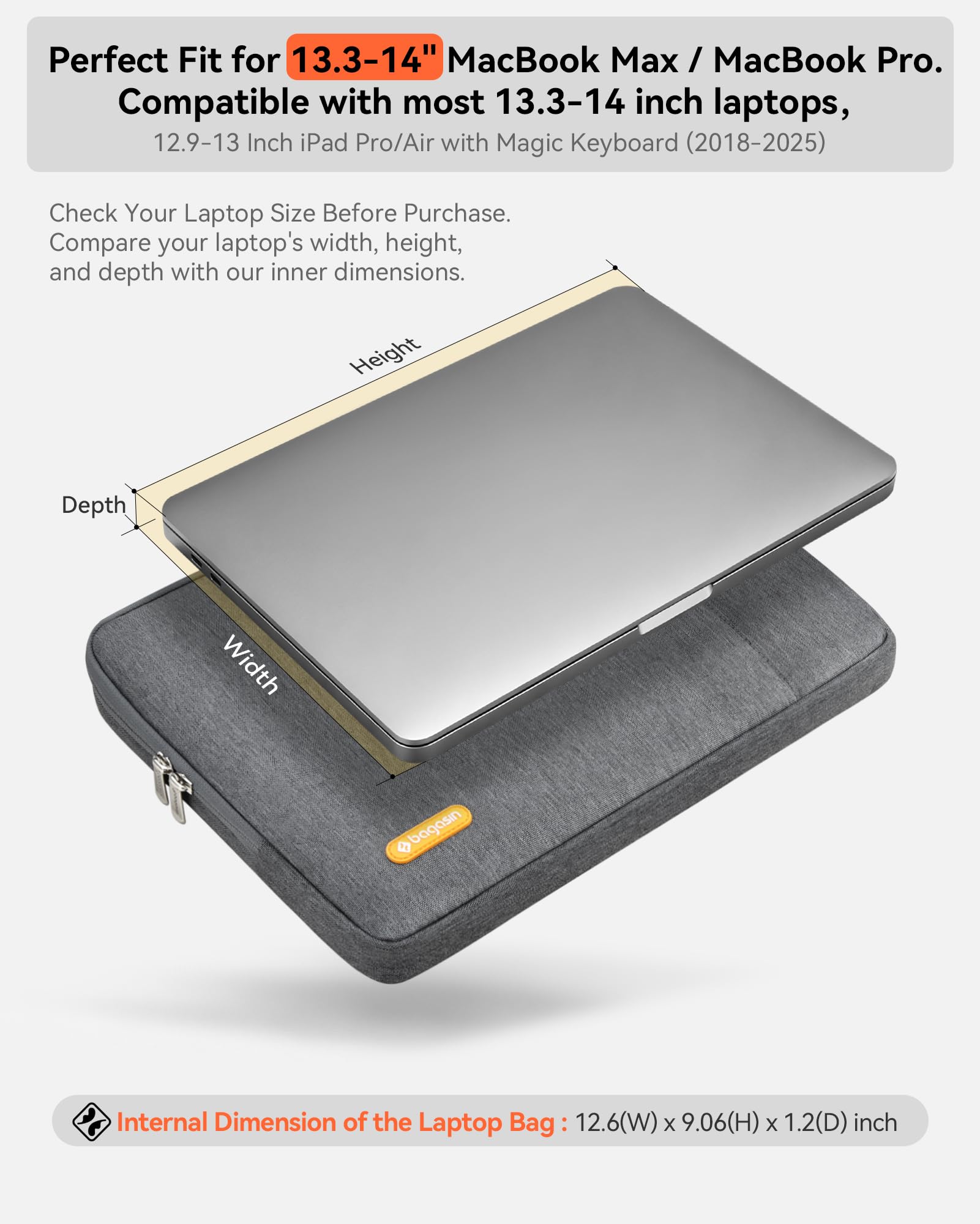 Bagasin Custodia Borsa Porta PC compatibile con MacBook Air/Pro, notebook da 13-13,3 pollici, Sleeve Caso per laptop Computer da 14 pollici Mac con protezione per angoli e bordi