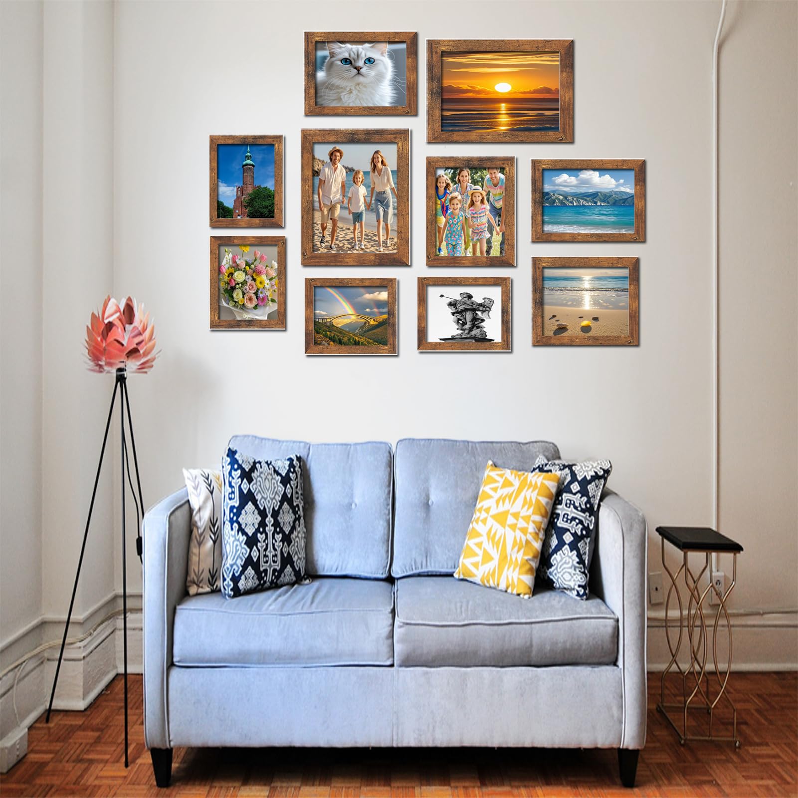 10 Pack Collage Picture Frames Set - Includes 8x10, 5x7, 4x6 Sizes, Farmhouse Rustic Wall Or Desk Display