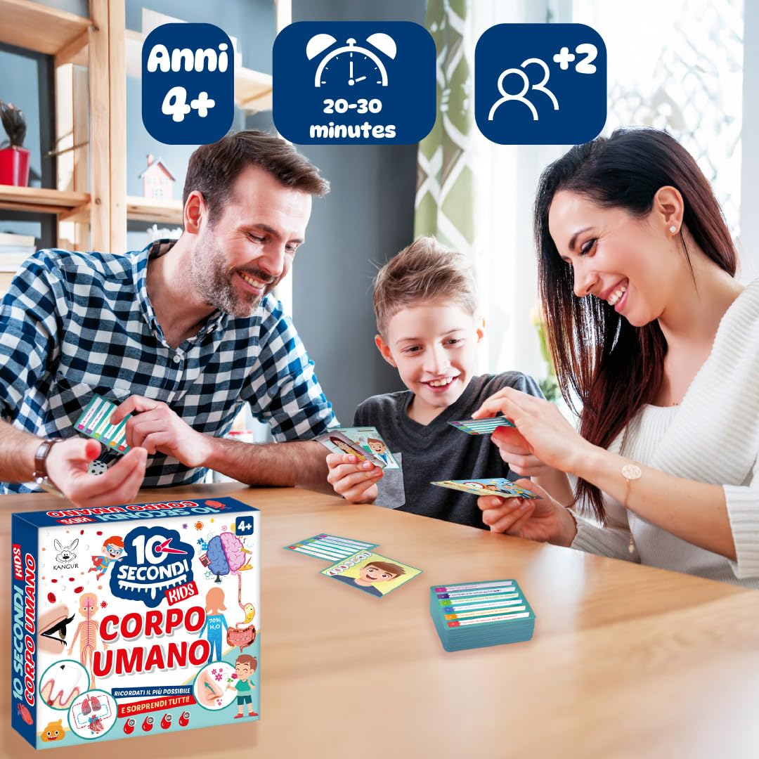 KANGUR 10 Secondi Kids Corpo Umano Gioco Educativo per Bambini 4+ con 48 Carte Sviluppa Memoria Concentrazione Osservazione Anatomia Umana