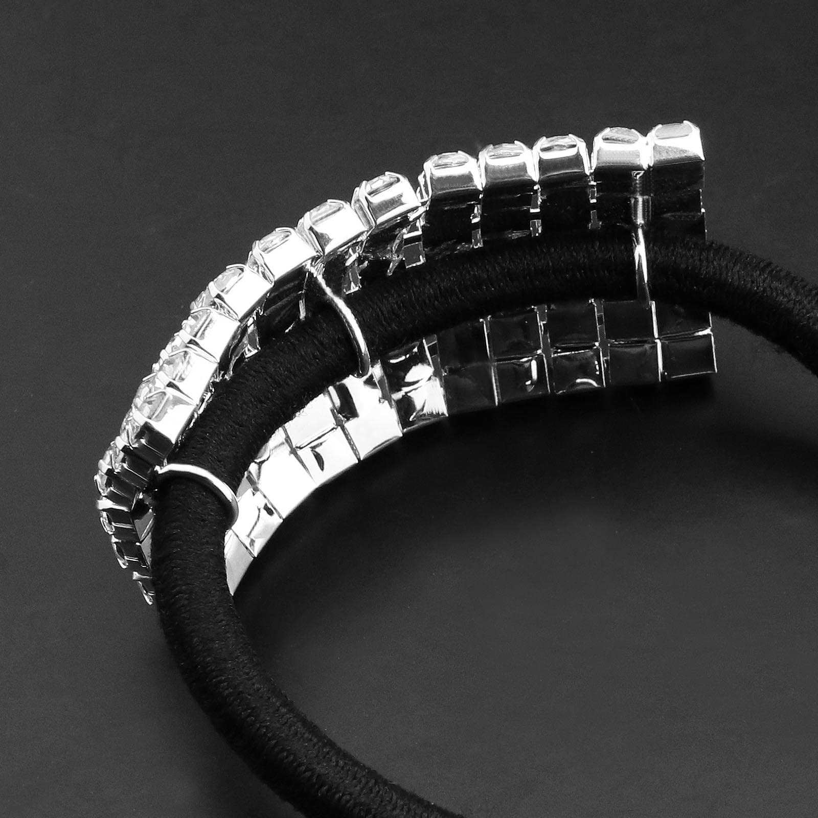 Lot De 4 Élastiques à Cheveux Noir Avec Strass - Ne Fait Pas Mal, Ne Tire Pas, Neuf