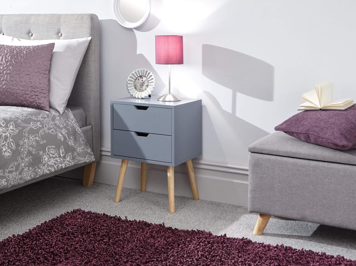 WOOYNEX Bedside Tables, Wooden Nightstands with Solid Wood Legs & 2 Drawers, End Tables Storage Units for Living Room/Bedroom,etc .(Grey) (B0D9DFLL5L) Amazon Price History, Amazon Price Tracker