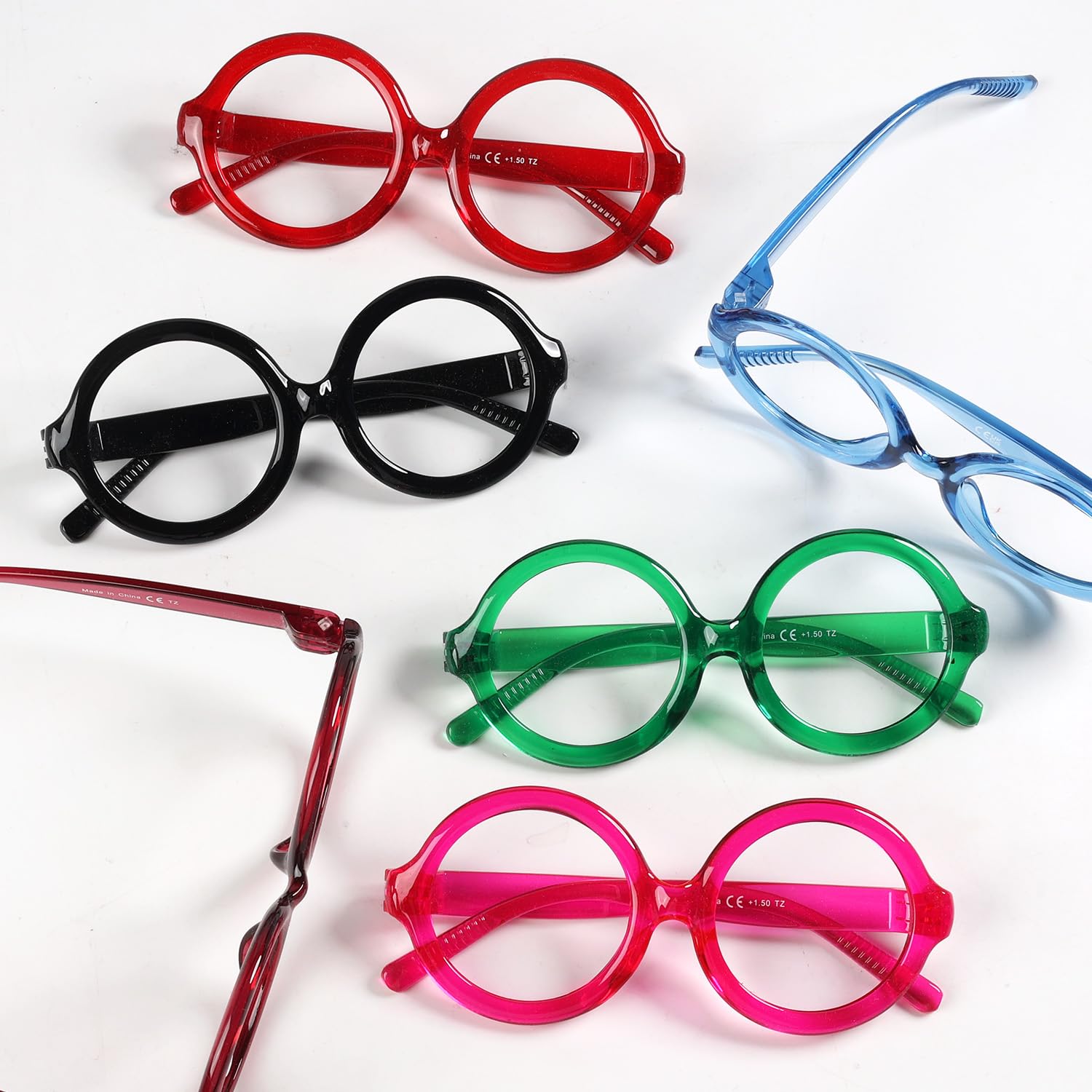 Eyekepper Occhiali da lettura tondi enormi con cerniere a molla senza viti, senza metallo, confezione da 6 lettori per donne oversize