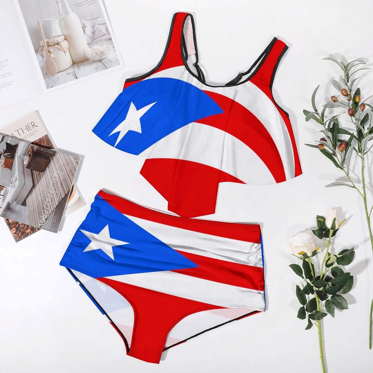 Puerto Rico Flag Plus Size 2-Piece Swimsuit Womens High Waisted Bikini Bathing Suit 2025 Swimwear