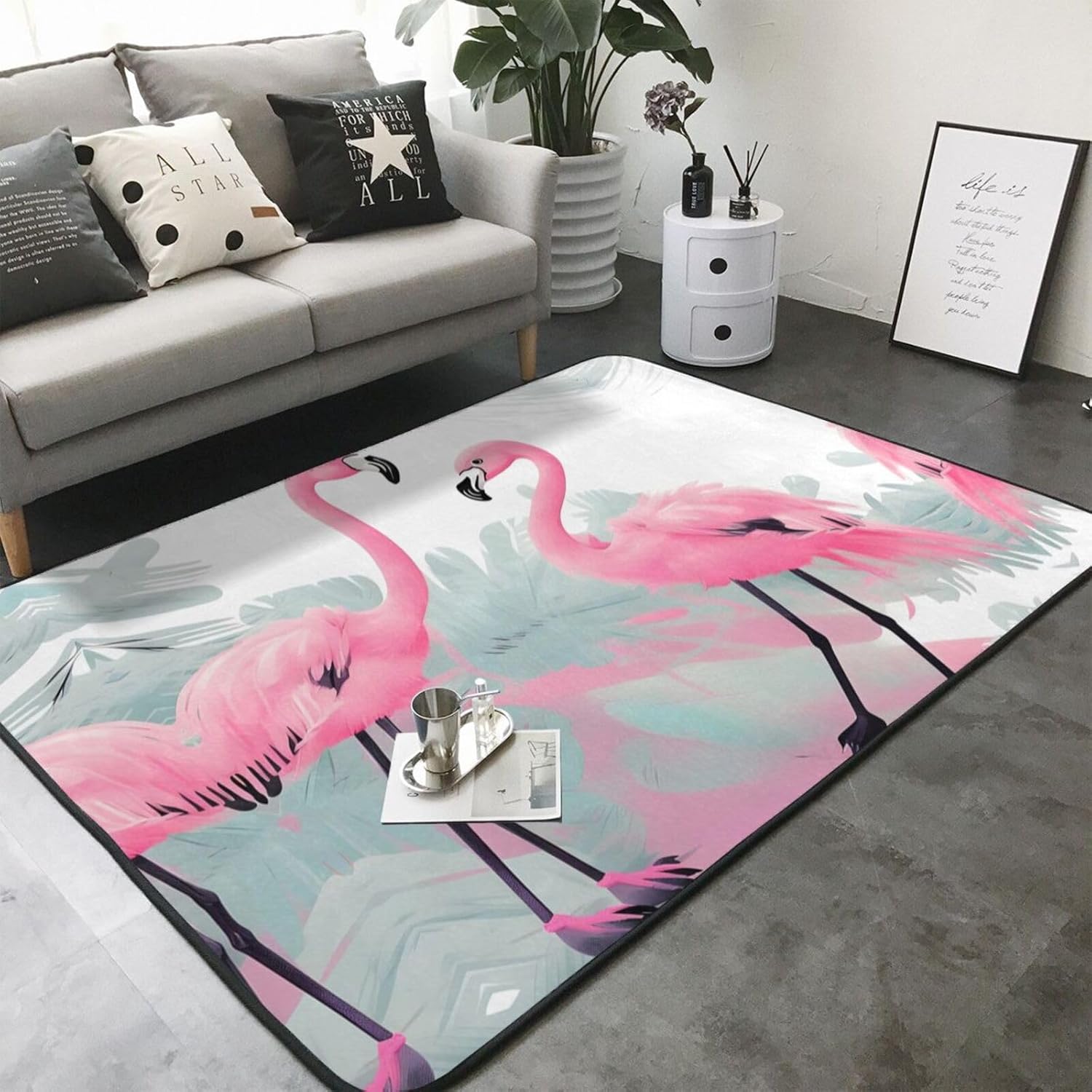 Pink Flamingo Printed Flannel Floor mat 80x58 inches for Bedroom, Living Room, Study Room Decorative Carpet