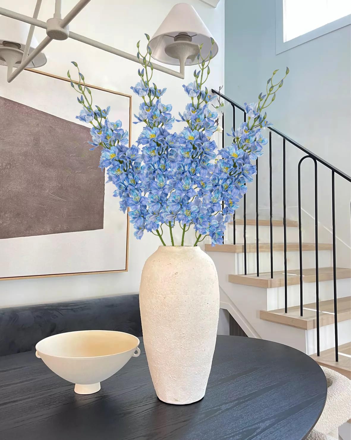 DILATATA 37'' Blue Delphinium Artificial Flowers Larkspur Faux Silk Bouquet for Tall Vases, Home & Wedding Floral Arrangements Indoor Decor,Delphinium Bulk Set for Centerpieces Garden Decorations