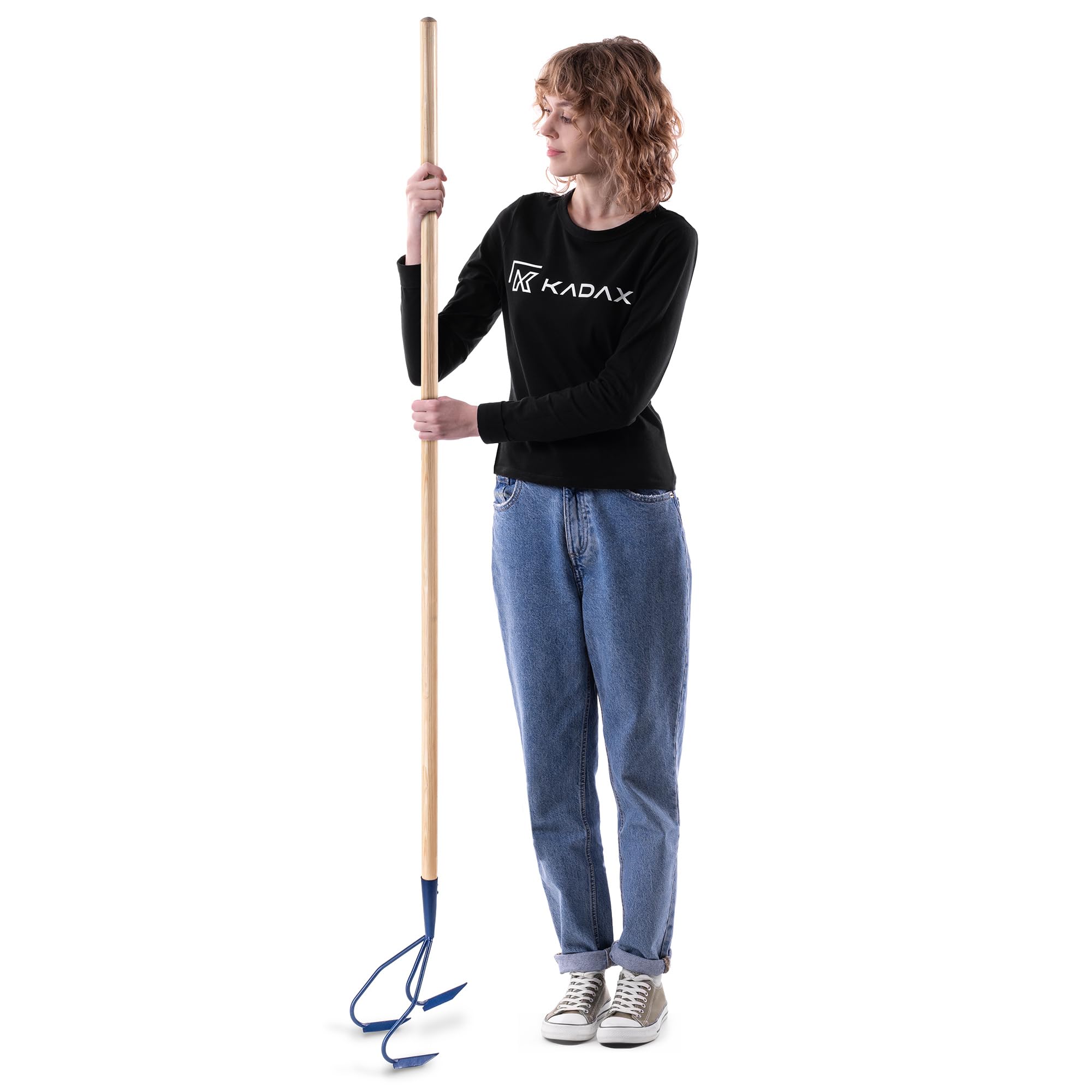 KADAX Cultivateur Manuel en métal, cultivateur à Long Manche en Bois, cultivateur Robuste, Griffe de Jardin, houe de Jardin pour ameublir Le Sol (avec 3 Dents de soc)