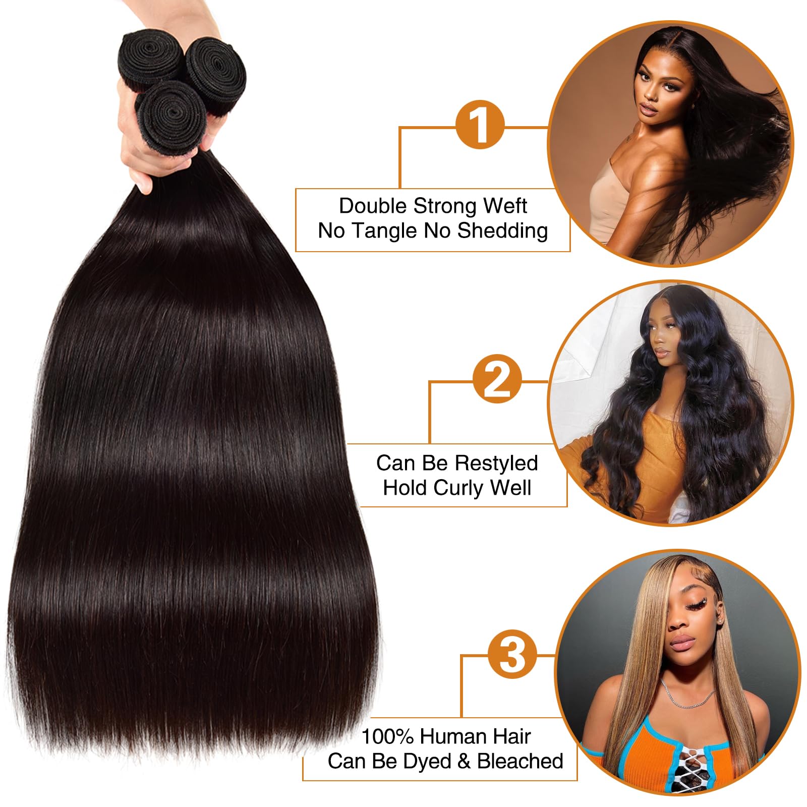 Amazon.com : Straight Human Hair Bundles 30 30 30 Inch 100  display picture 1