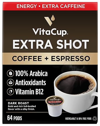 VitaCup Cápsulas de café Extra Shot tostado oscuro intenso con café expreso alta cafeína vitamina B12 antioxidantes cápsulas reciclables