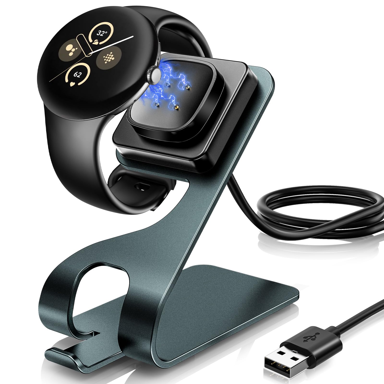 Charger Stand for Google Pixel Watch 2/ Pixel Watch Fitbit Sense/Sense  2/Versa 3/4, Magnetic Charging Dock for Fitbit Ace LTE Smartwatch