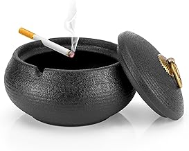 Cendrier Exterieur, Cendrier en Céramique avec Couvercles, Cendrier Coupe-vent et Anti Odeur Cendrier pour Intérieur Extérieur, Balcon, Bureau - Noir