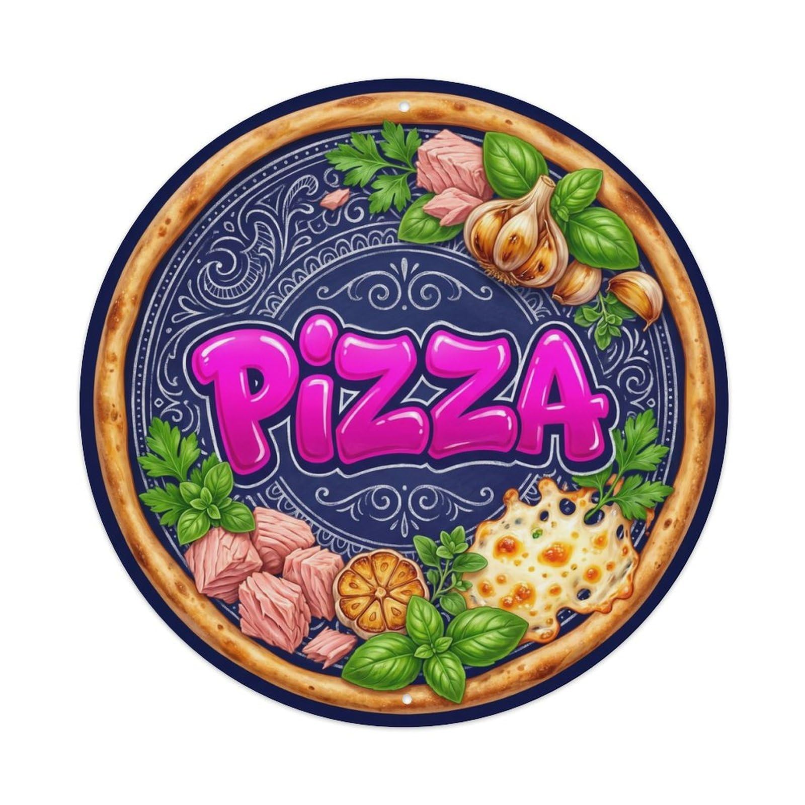 Yrnq 8X8inch Vintage Style Vintage Pizza Tuna Garlic Herb Food Decoration Metal Tin Sign