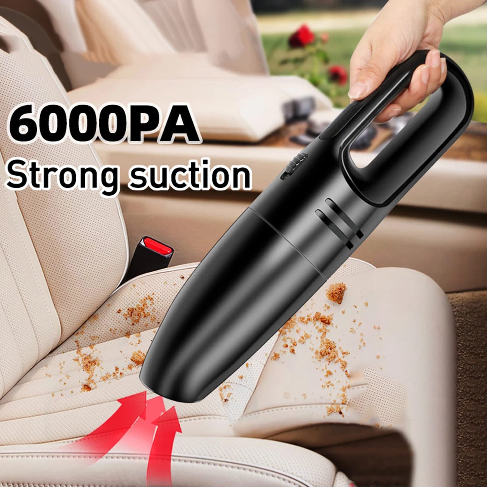 Mini Aspirador de Mano inalámbrico de 12 V para Coche, Aspirador de Mano de Alta succión, Aspirador de Doble Uso húmedo y seco para Interior de Coche, hogar, Oficina, Negro