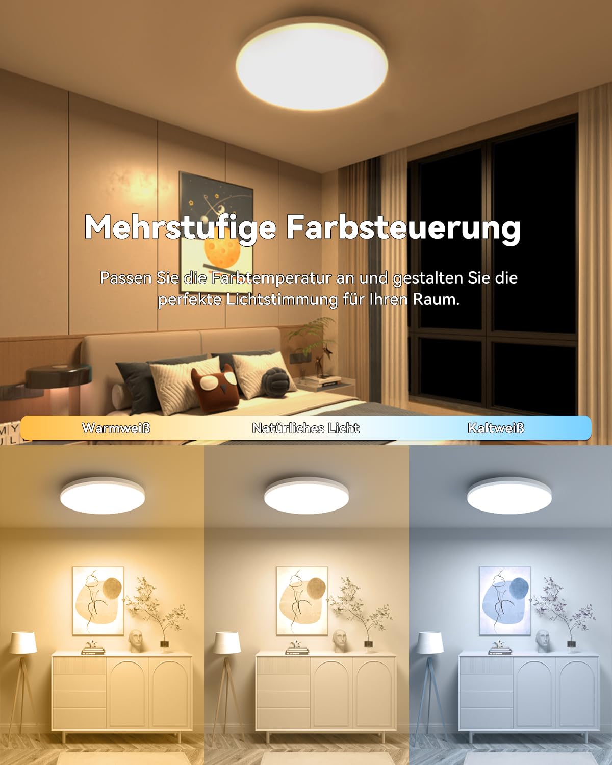 RGB LED Deckenleuchte rund 33W, 40CM dimmbar mit App, Fernbedienung