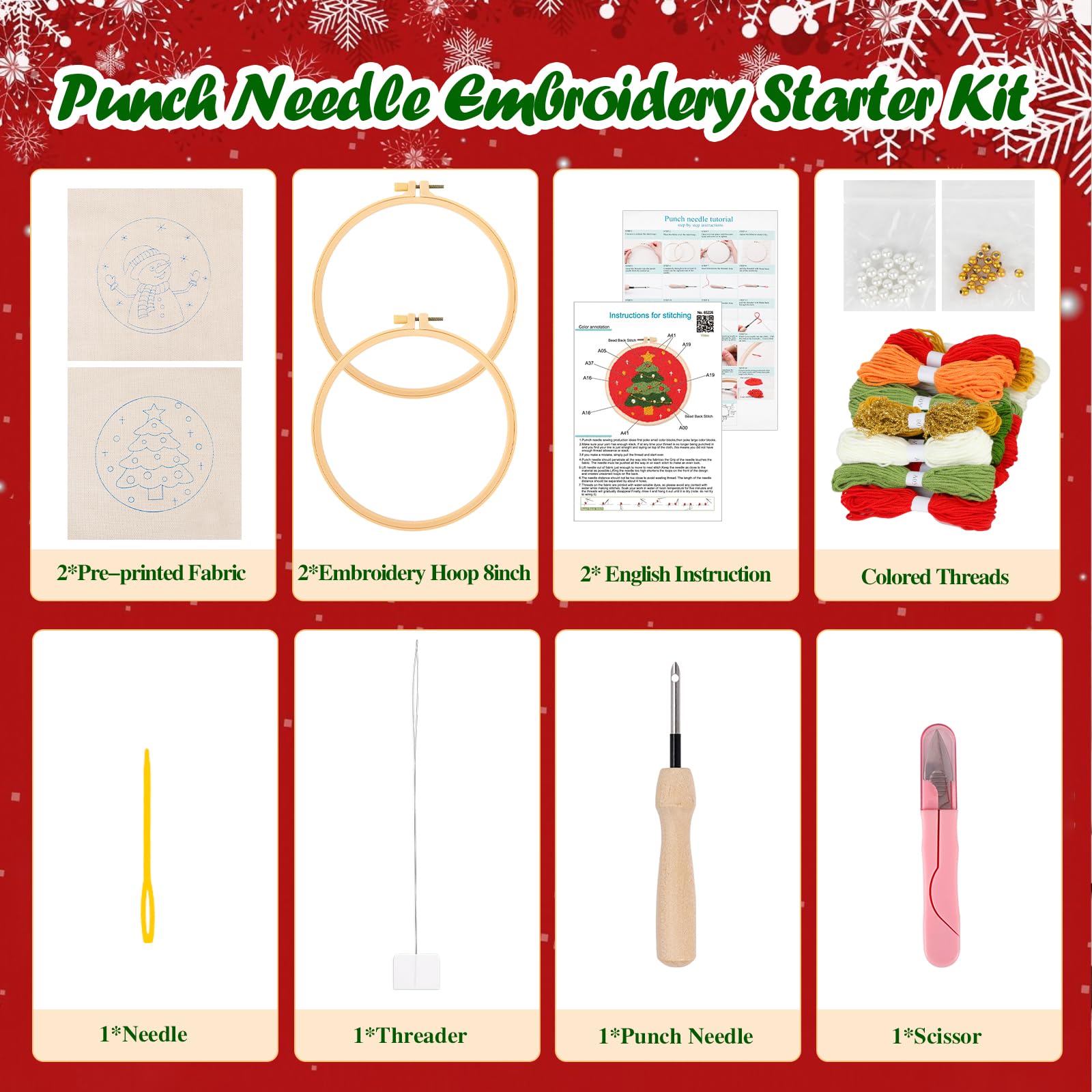 JSRQT 2 set di aghi da punzonatura natalizi per principianti, kit di ricamo per adulti e bambini, con motivo albero di Natale, pupazzo di neve, kit per ricamo per principianti con istruzioni (lingua