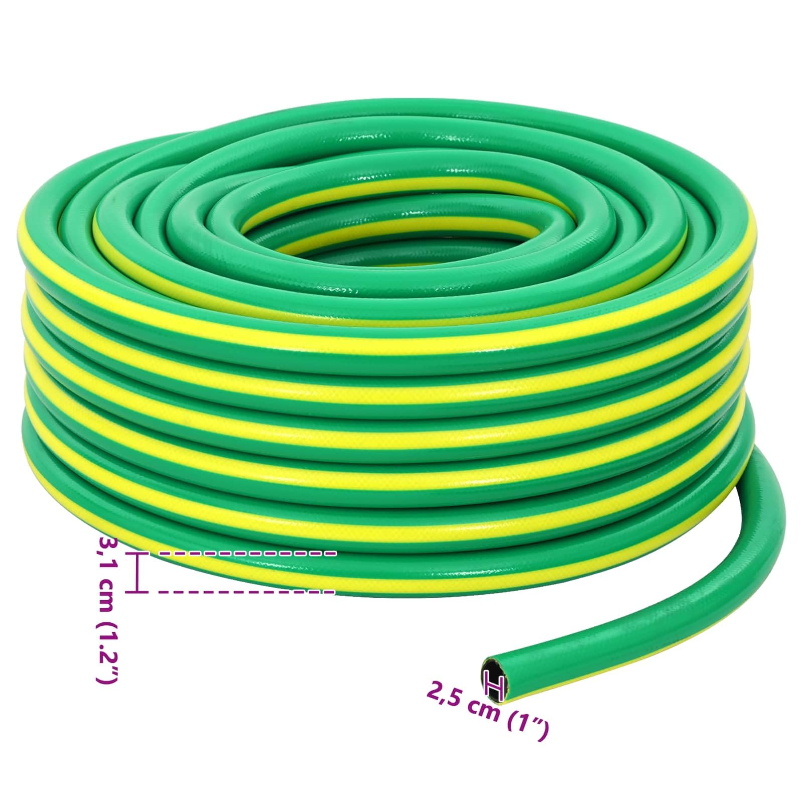 vidaXL Gartenschlauch 5-lagig Grün und Gelb 1" 30 m PVC, Garten, Moderner Hochleistungsschlauch, Flexible Bewässerung für die Außenbewässerung, Knickfreies Gerät, Rasenpflege
