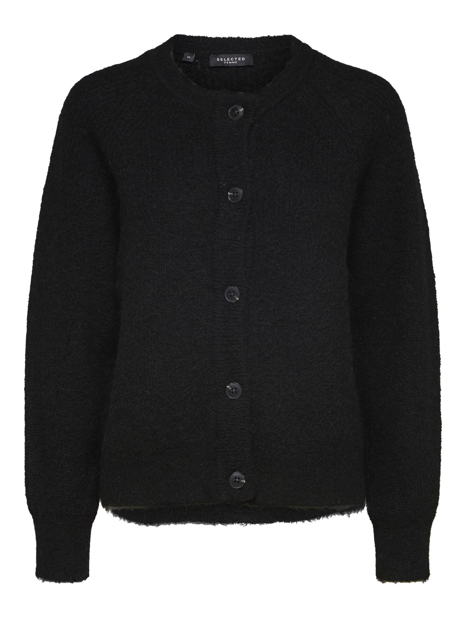 SELECTED FEMME Women's SLFLULU LS Knit Short Cardigan NOOS, Black, M