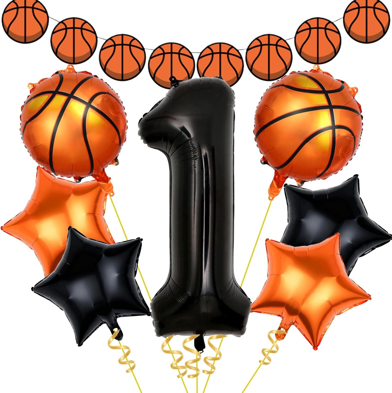 40-Inch Basketball Number Balloons 1st Birthday, Basketball Party Decorations for Birthday, Mylar Foil Balloon Arch Kit Supplies for sport Themed Birthday Party