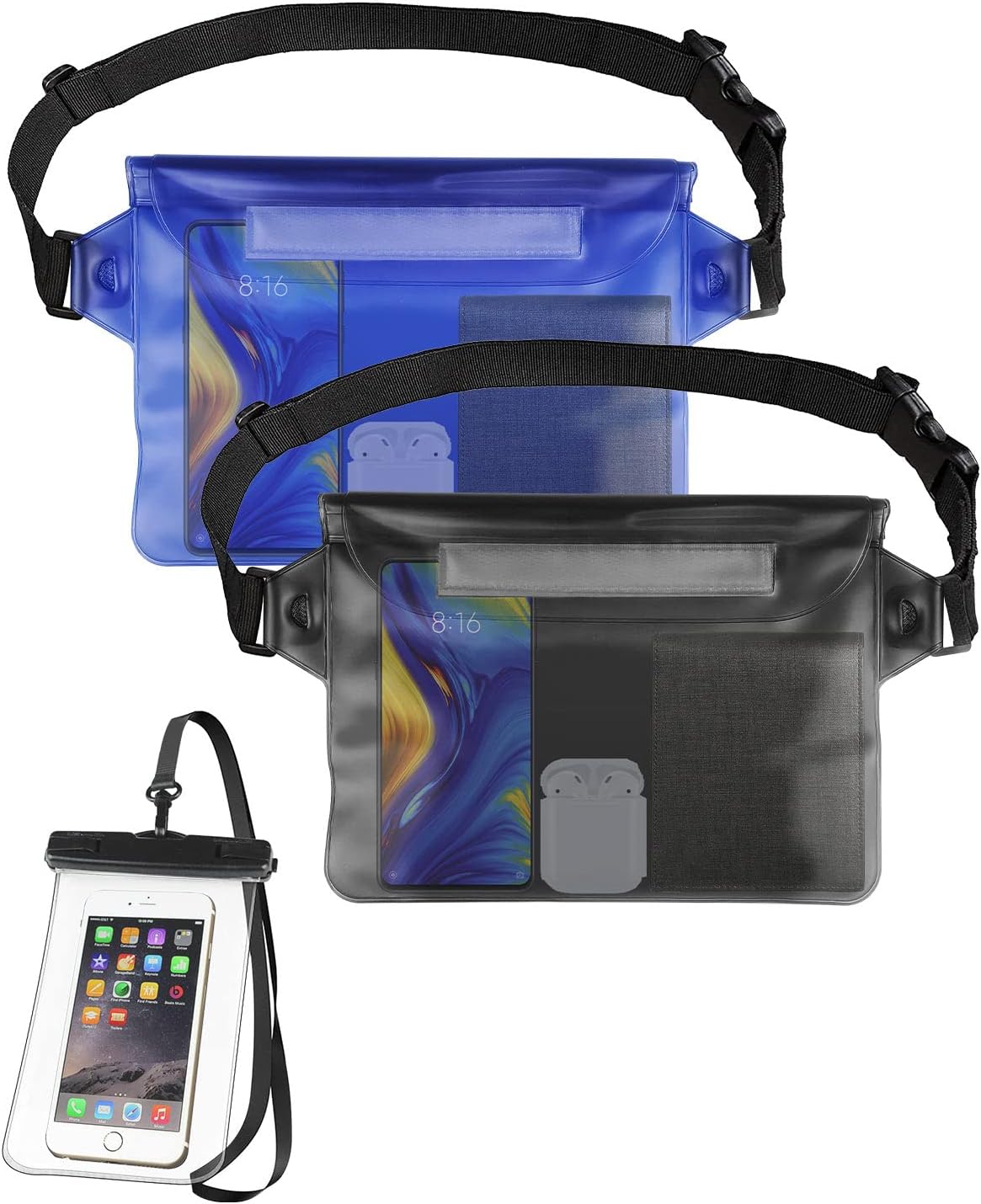 Victoper Waterproof Pouch Bag 3 Pack Thickened Adjustable Waist Strap